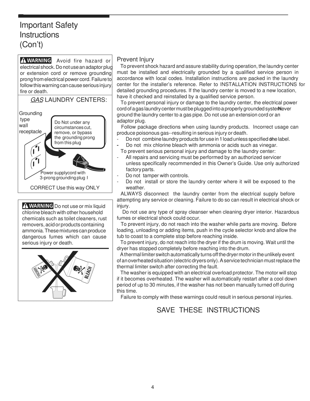 Crosley 1P/N13488880 manual GAS Laundry Centers, Prevent Injury 