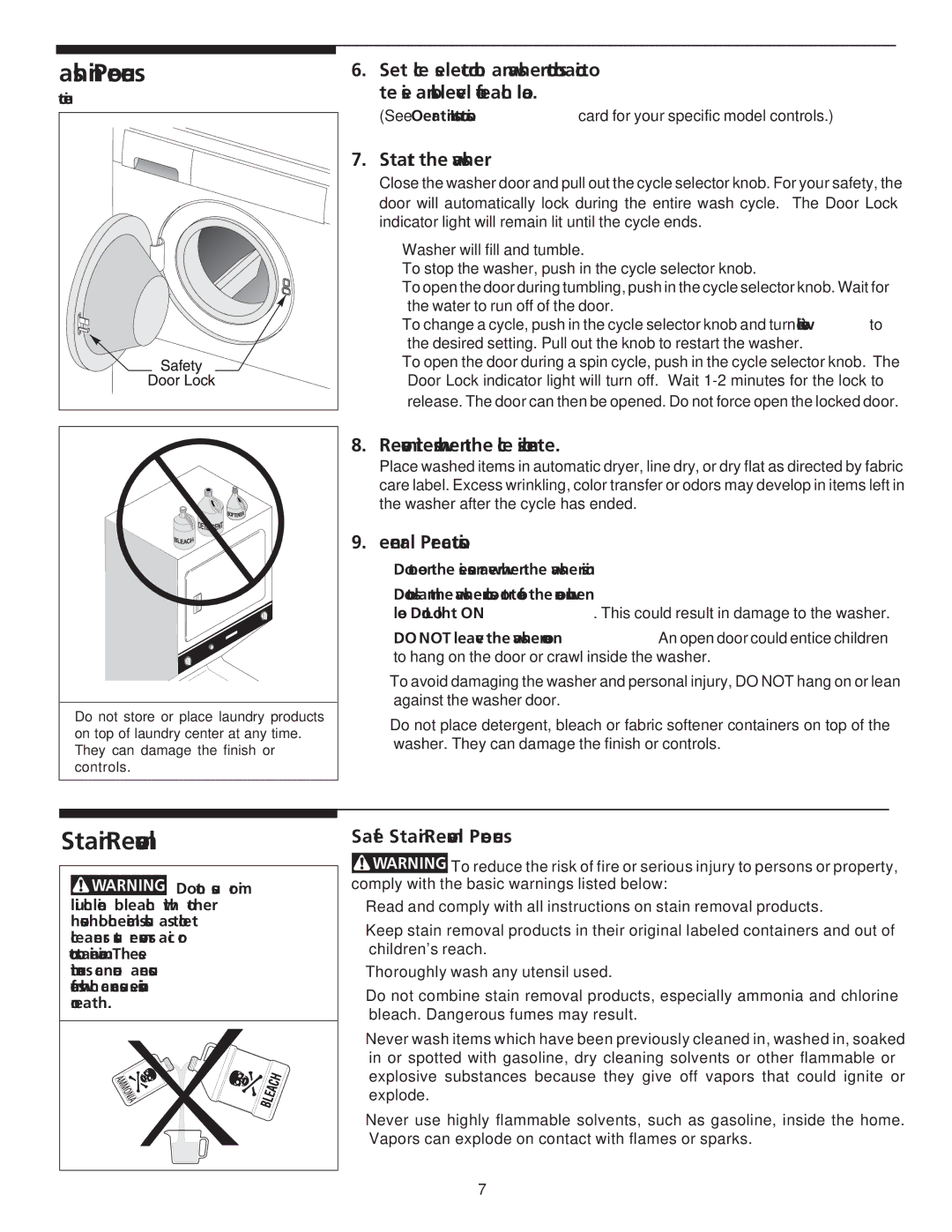 Crosley 1P/N13488880 manual Stain Removal, Start the washer 