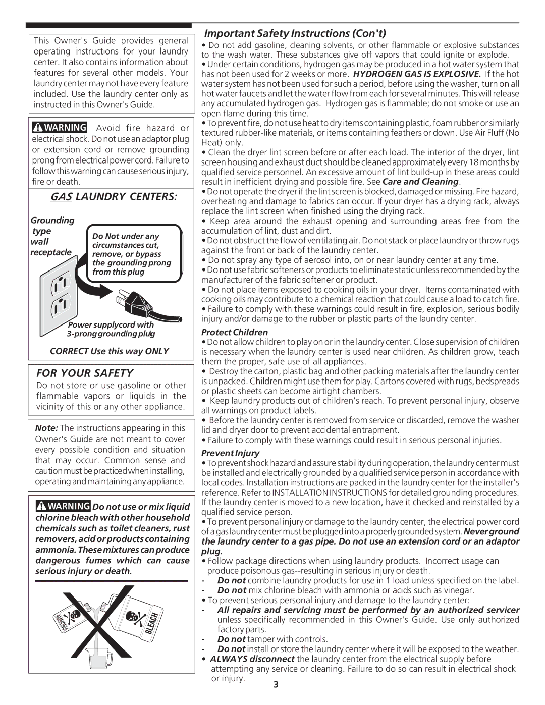 Crosley 1P/N13488880 manual GAS Laundry Centers, For Your Safety, Important Safety Instructions 