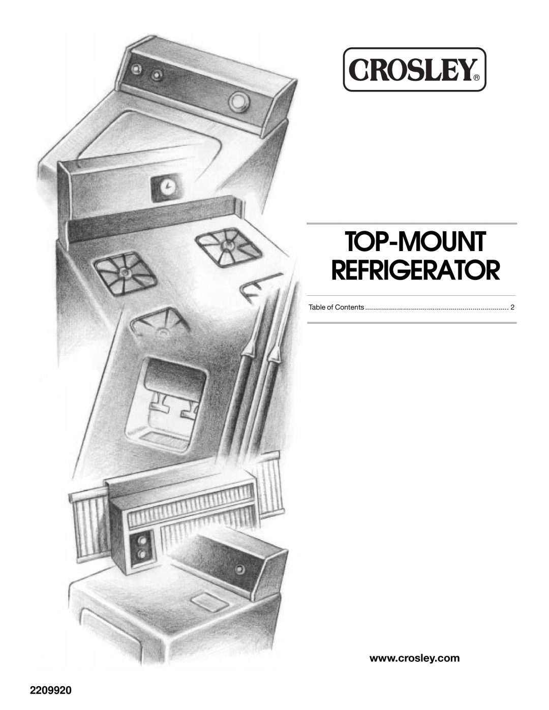 Crosley 2209920 manual Top-Mount Refrigerator, Table of Contents 