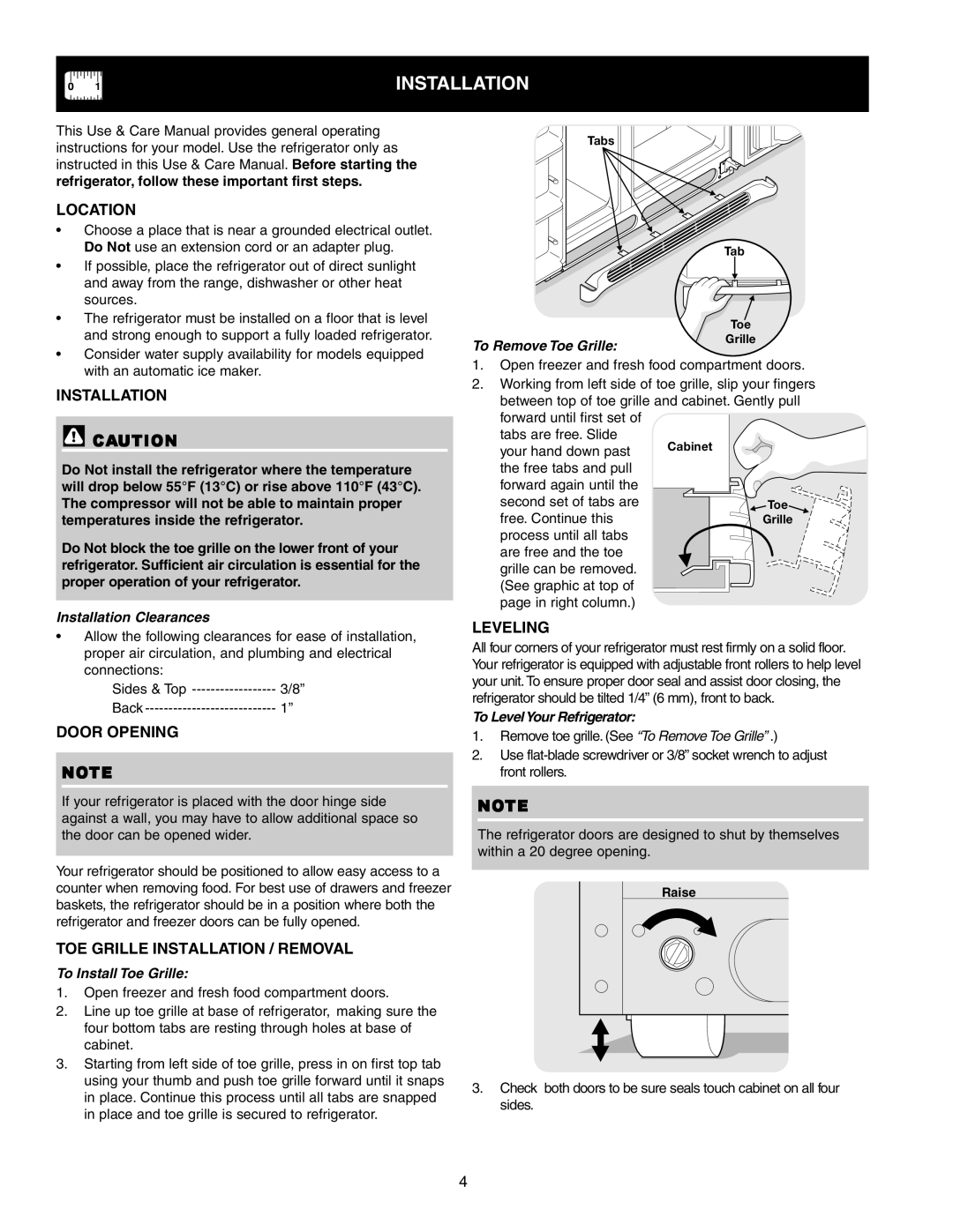 Crosley 241024401 manual Installation 