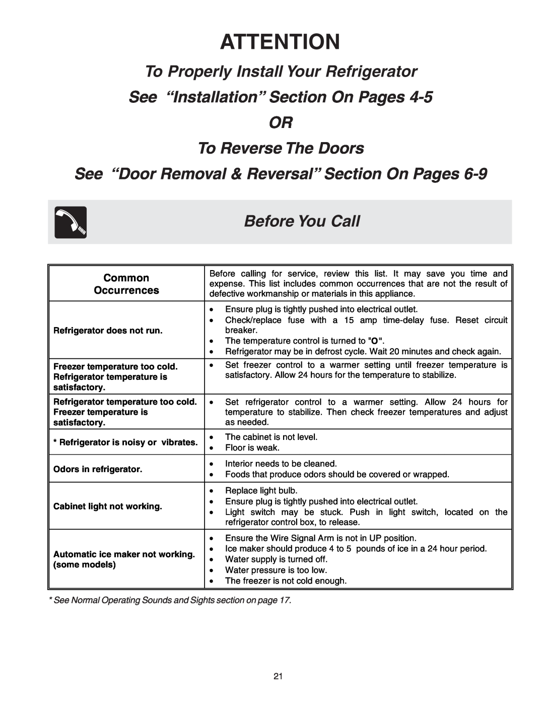 Crosley 241559900 manual To Properly Install Your Refrigerator, See “Installation” Section On Pages OR To Reverse The Doors 