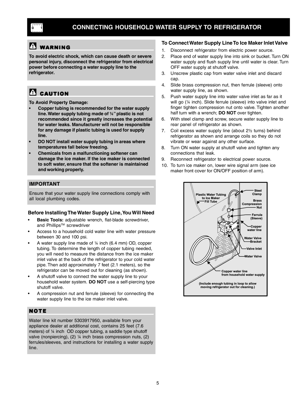 Crosley 241824301 Connecting Household Water Supply to Refrigerator, Before Installing The Water Supply Line,You Will Need 