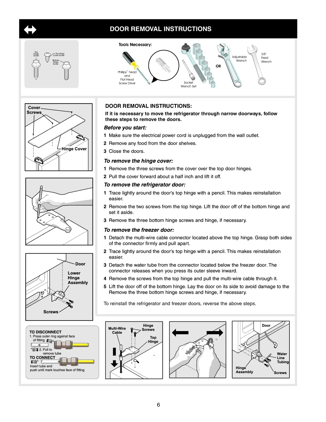 Crosley 241824400 warranty Door Removal Instructions 