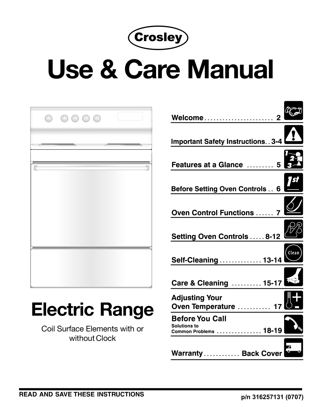 Crosley 316257131 manual Use & Care Manual 