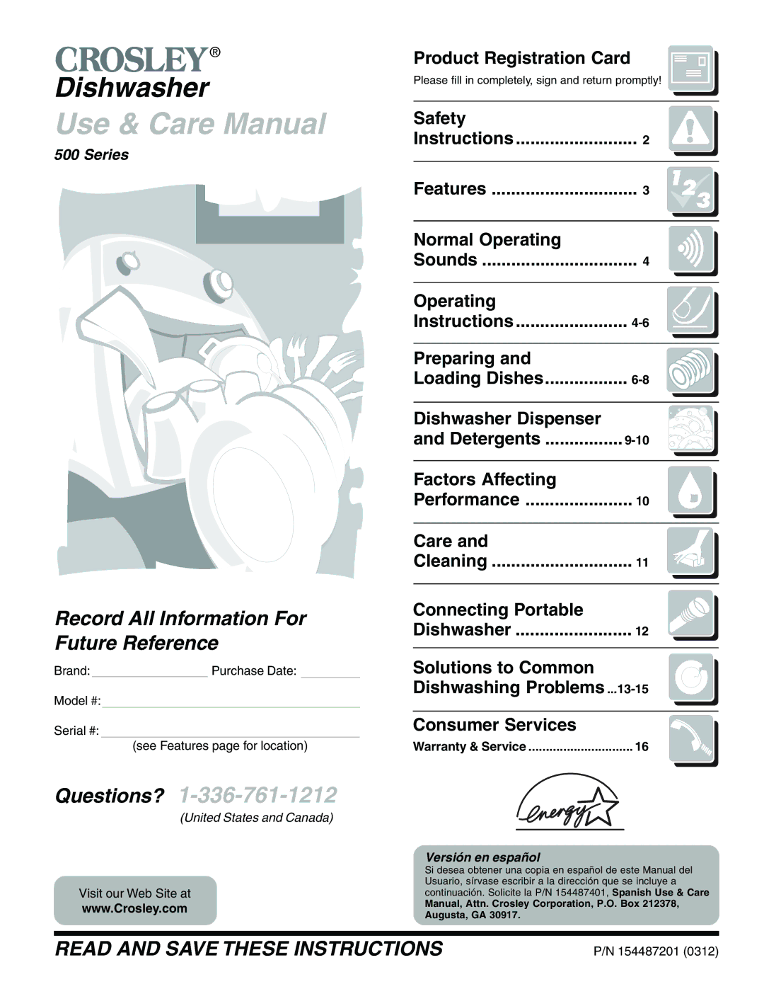 Crosley 500 Series operating instructions Product Registration Card, Safety, Normal Operating, Preparing, Care 