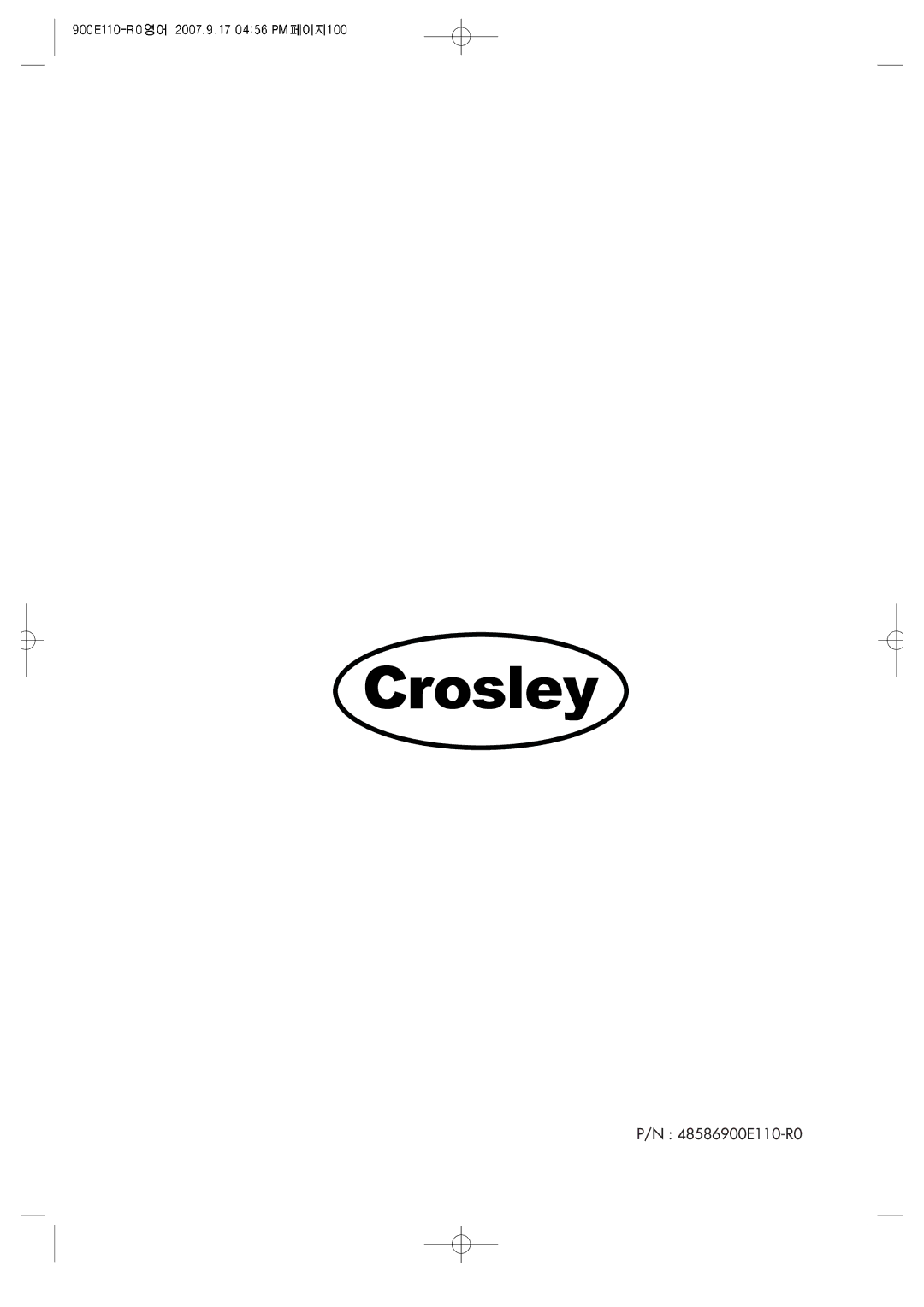 Crosley C42HDGB, C32HDGB, C37HDGB manual 48586900E110-R0 