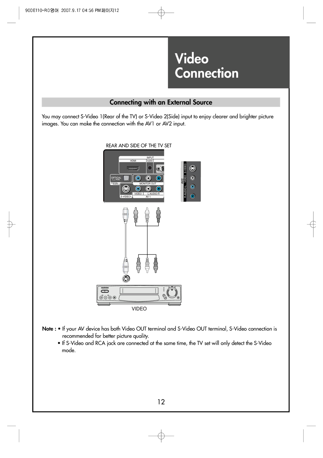 Crosley C37HDGB, C32HDGB, C42HDGB manual Video Connection, Connecting with an External Source 