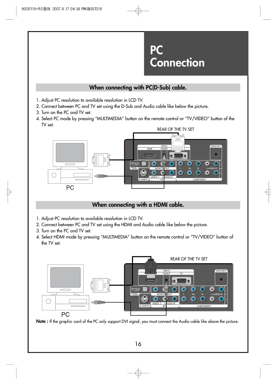 Crosley C32HDGB, C42HDGB, C37HDGB manual When connecting with PCD-Sub cable 