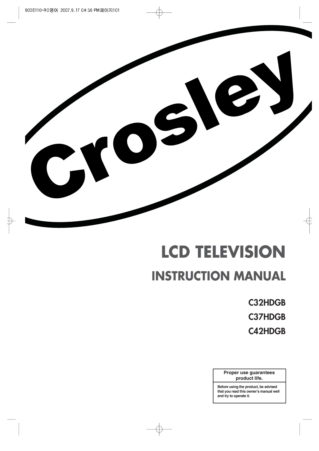 Crosley C37HDGB, C32HDGB, C42HDGB manual LCD Television 