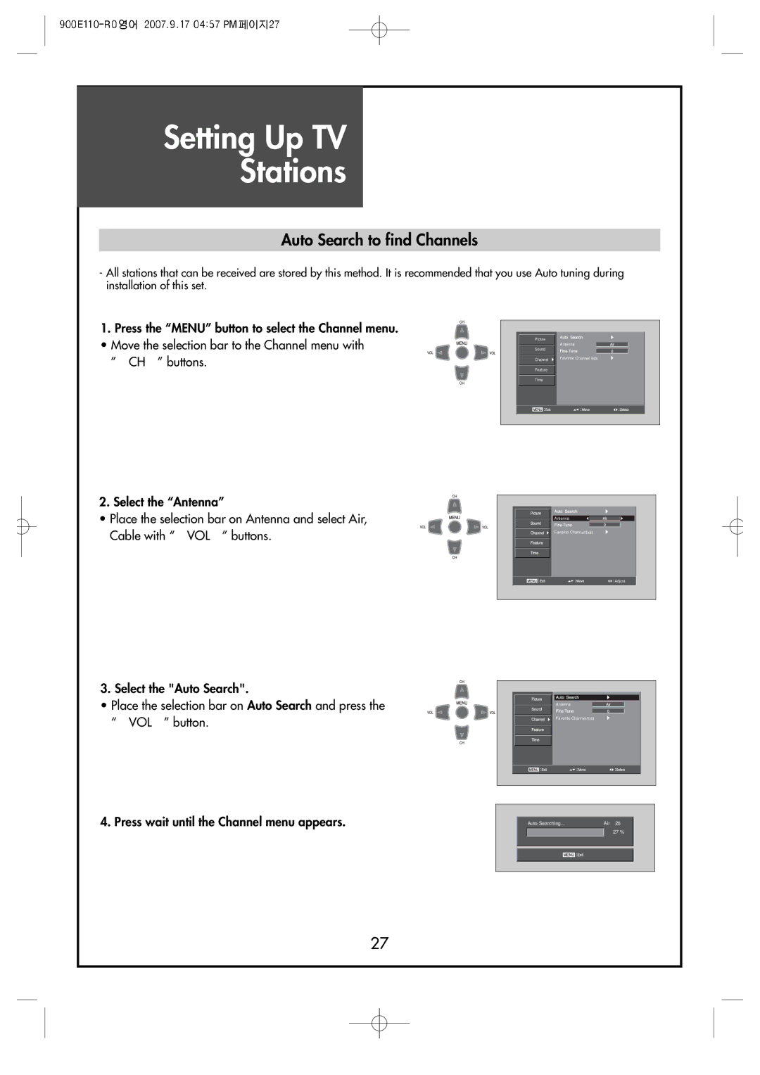 Crosley C37HDGB, C32HDGB, C42HDGB manual Setting Up TV Stations, Auto Search to find Channels 