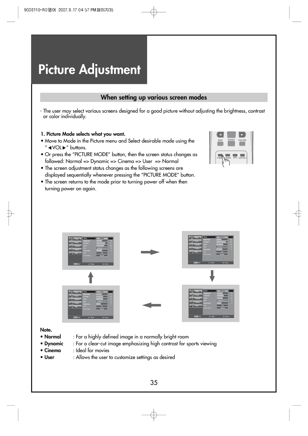 Crosley C42HDGB, C32HDGB, C37HDGB manual When setting up various screen modes 