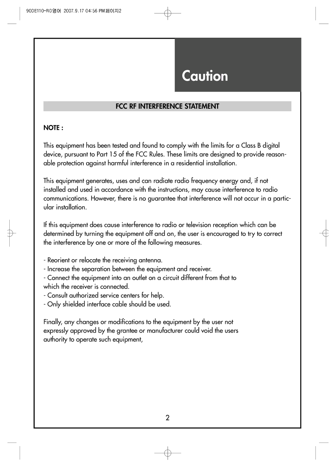 Crosley C42HDGB, C32HDGB, C37HDGB manual FCC RF Interference Statement 