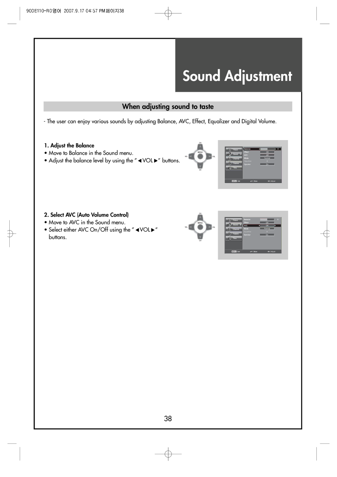 Crosley C42HDGB, C32HDGB, C37HDGB manual When adjusting sound to taste 