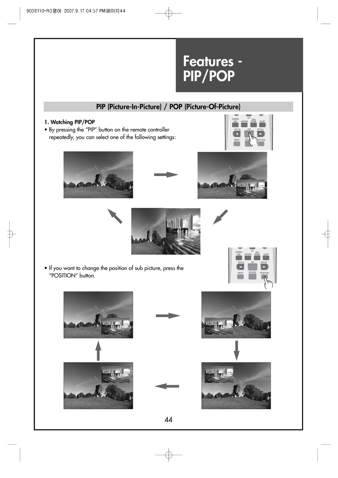 Crosley C42HDGB, C32HDGB, C37HDGB manual Features, PIP Picture-In-Picture / POP Picture-Of-Picture 