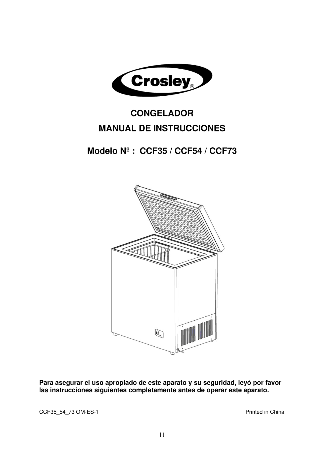 Crosley instruction manual Congelador Manual DE Instrucciones, Modelo Nº CCF35 / CCF54 / CCF73 