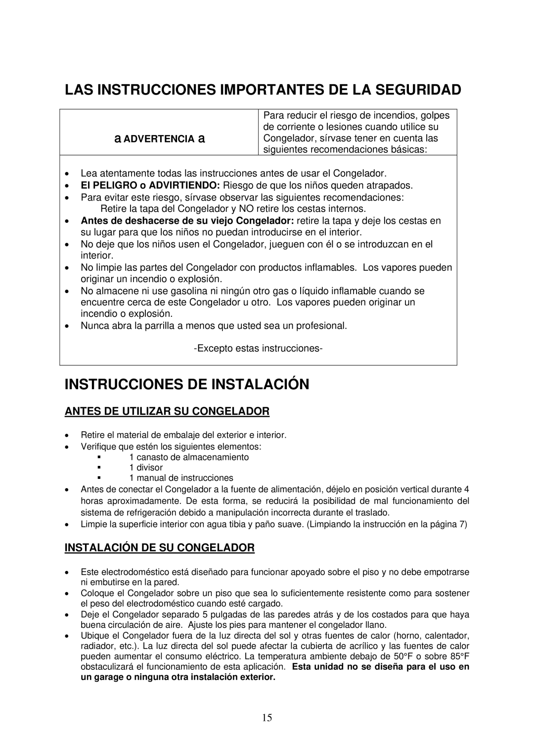 Crosley CCF35 LAS Instrucciones Importantes DE LA Seguridad, Instrucciones DE Instalación, Antes DE Utilizar SU Congelador 