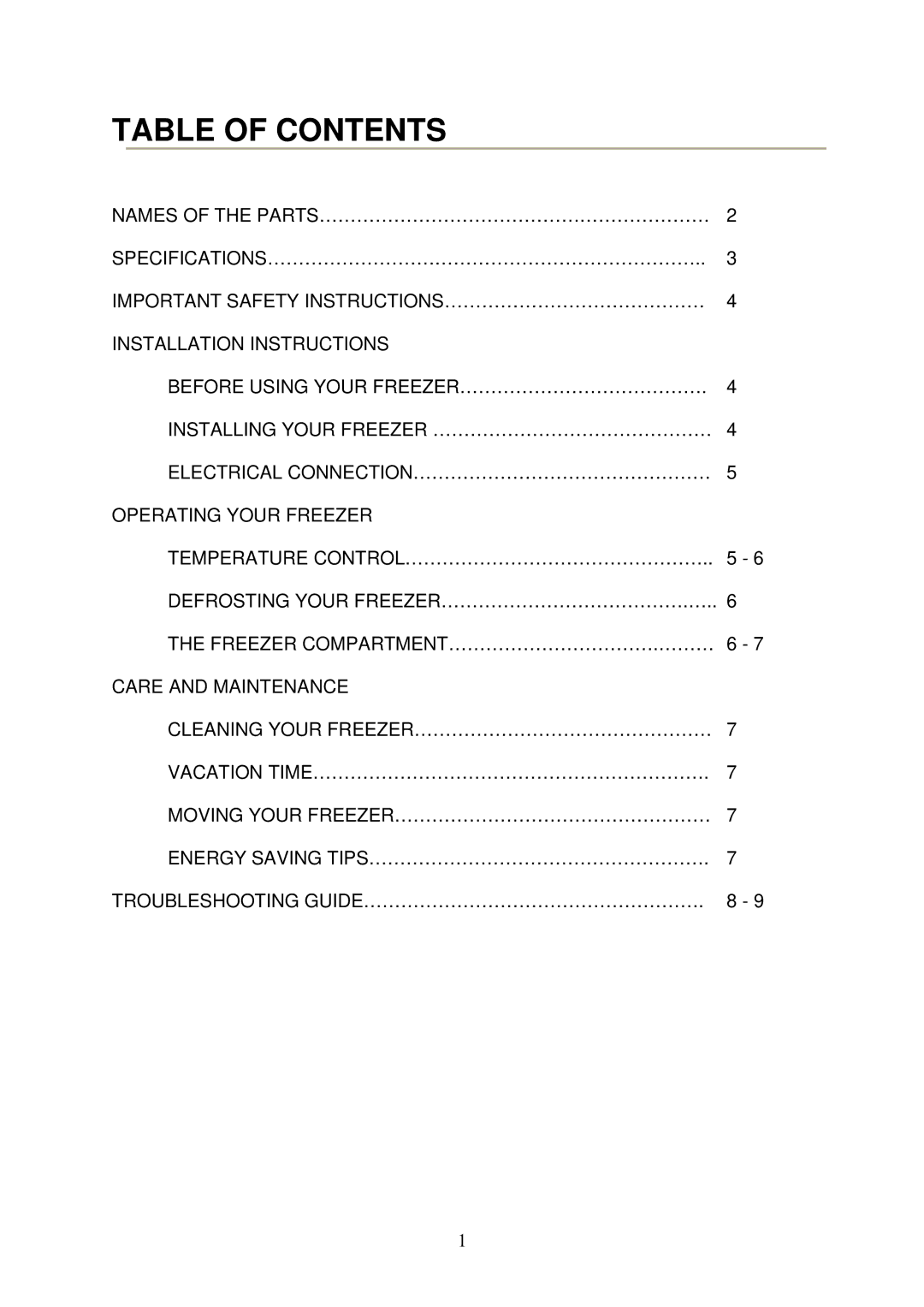 Crosley CCF73, CCF54, CCF35 instruction manual Table of Contents 