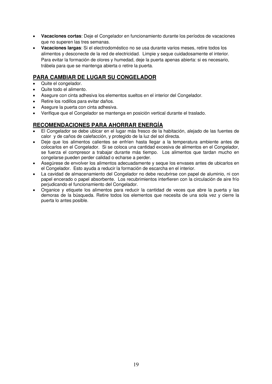 Crosley CCF73, CCF54, CCF35 instruction manual Para Cambiar DE Lugar SU Congelador, Recomendaciones Para Ahorrar Energía 