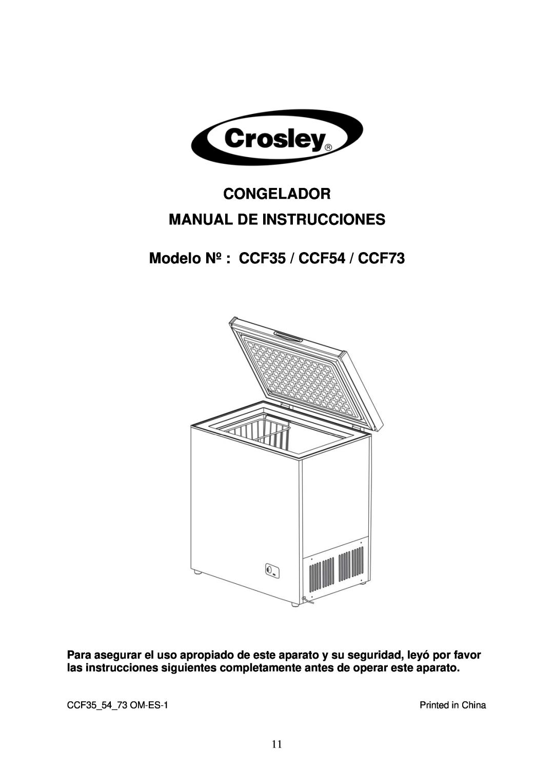 Crosley instruction manual Congelador Manual De Instrucciones, Modelo Nº CCF35 / CCF54 / CCF73 