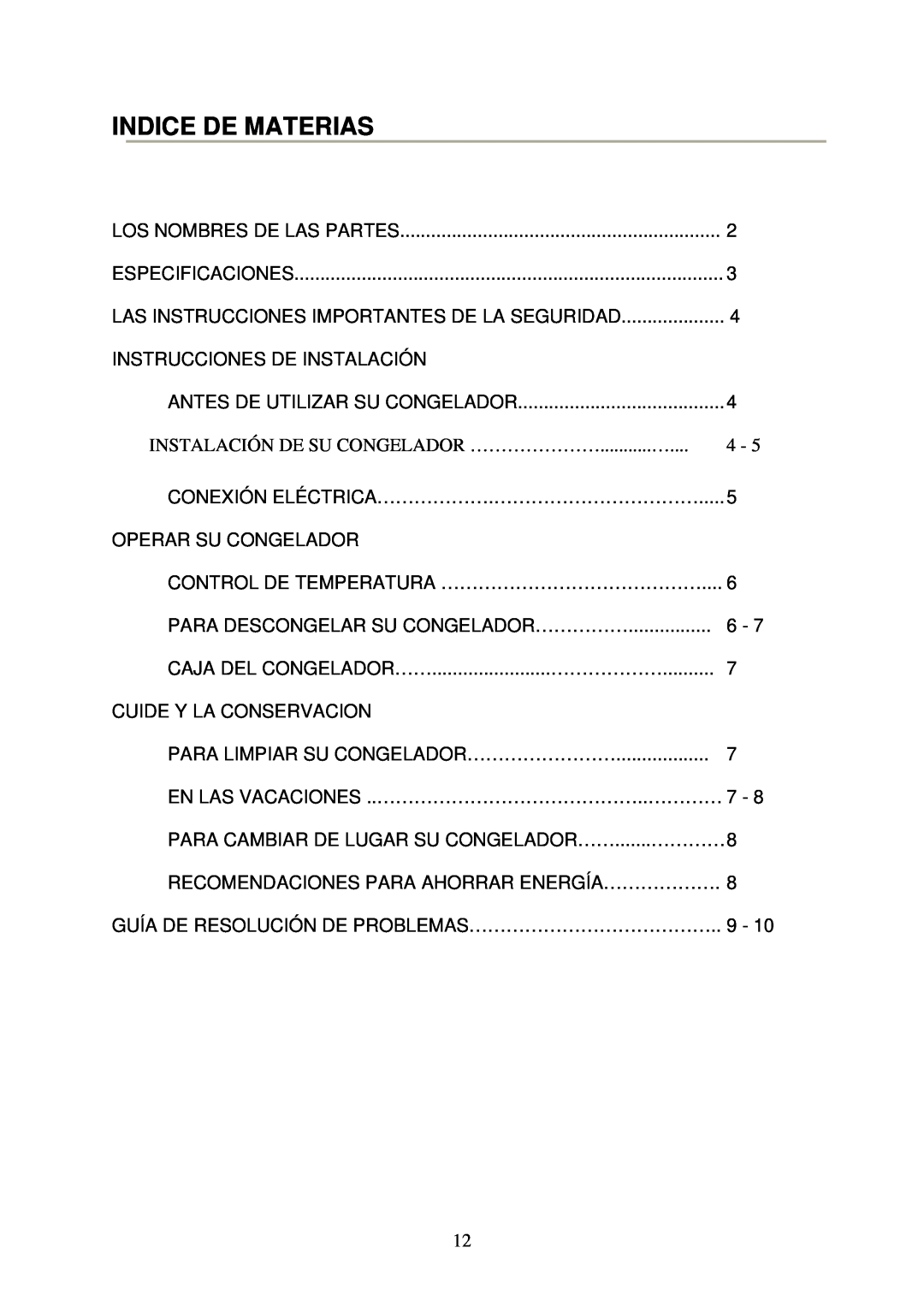 Crosley CCF35, CCF54, CCF73 instruction manual Indice De Materias 