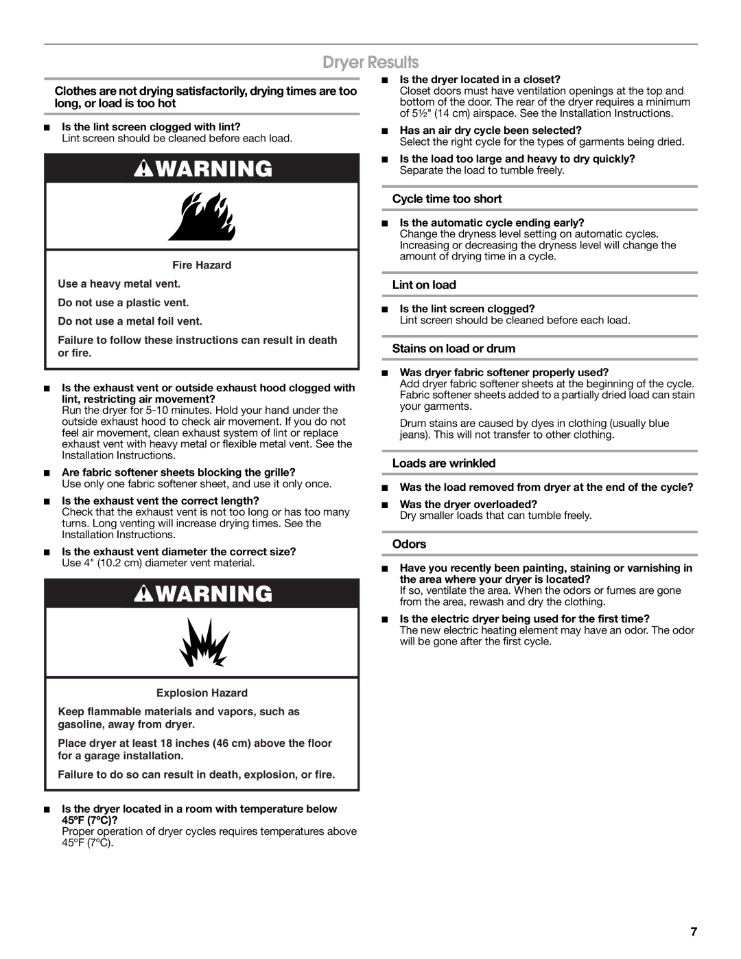 Crosley Clothes Dryer warranty Dryer Results 