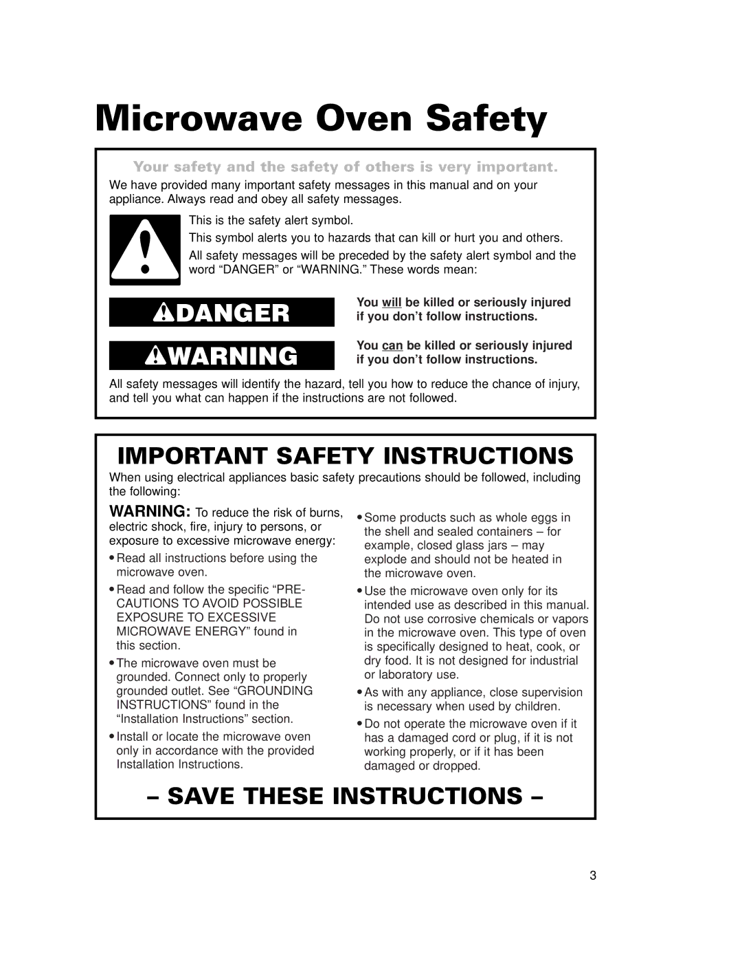 Crosley CMT101SG installation instructions Microwave Oven Safety, Your safety and the safety of others is very important 