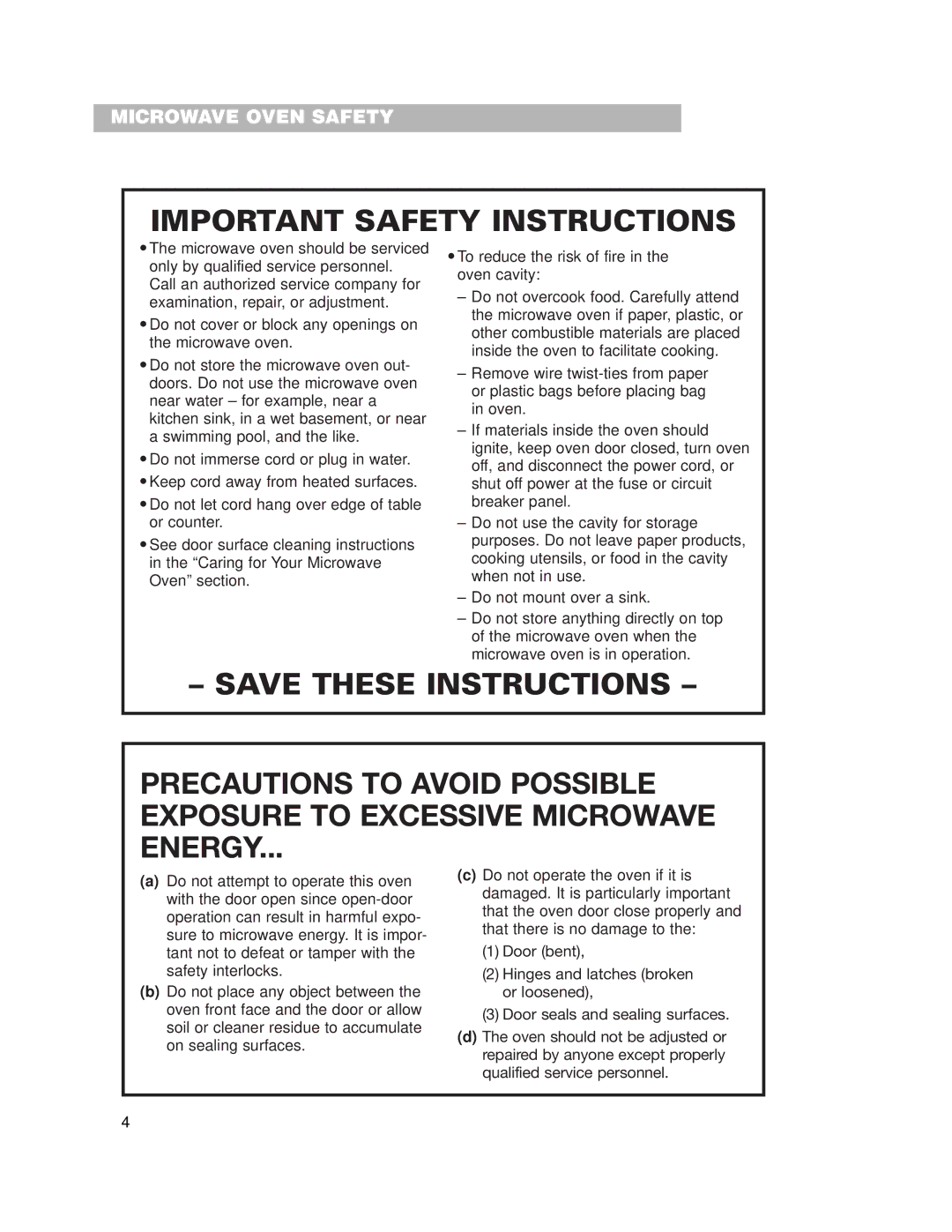 Crosley CMT101SG installation instructions Microwave Oven Safety 