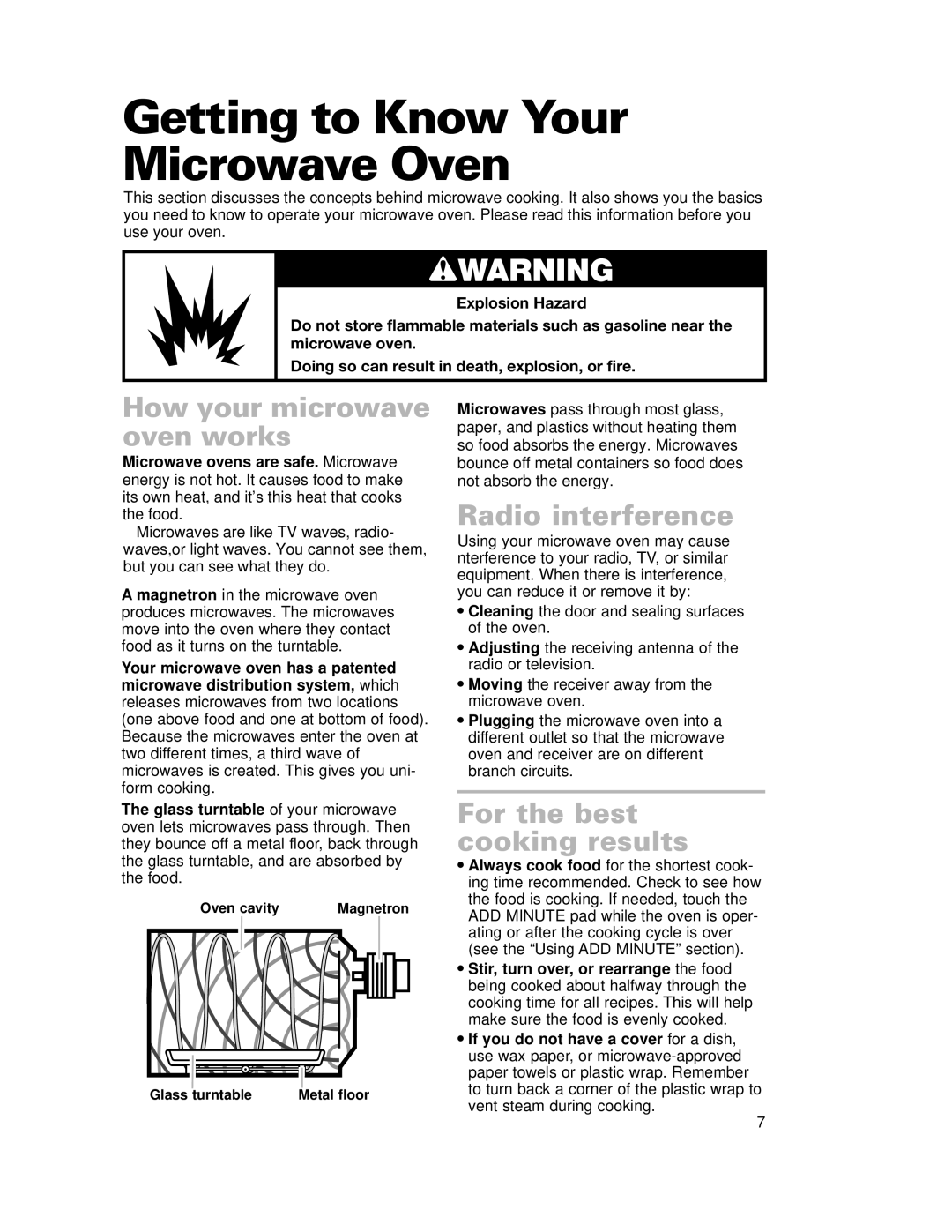 Crosley CMT101SG Getting to Know Your Microwave Oven, How your microwave oven works, Radio interference 