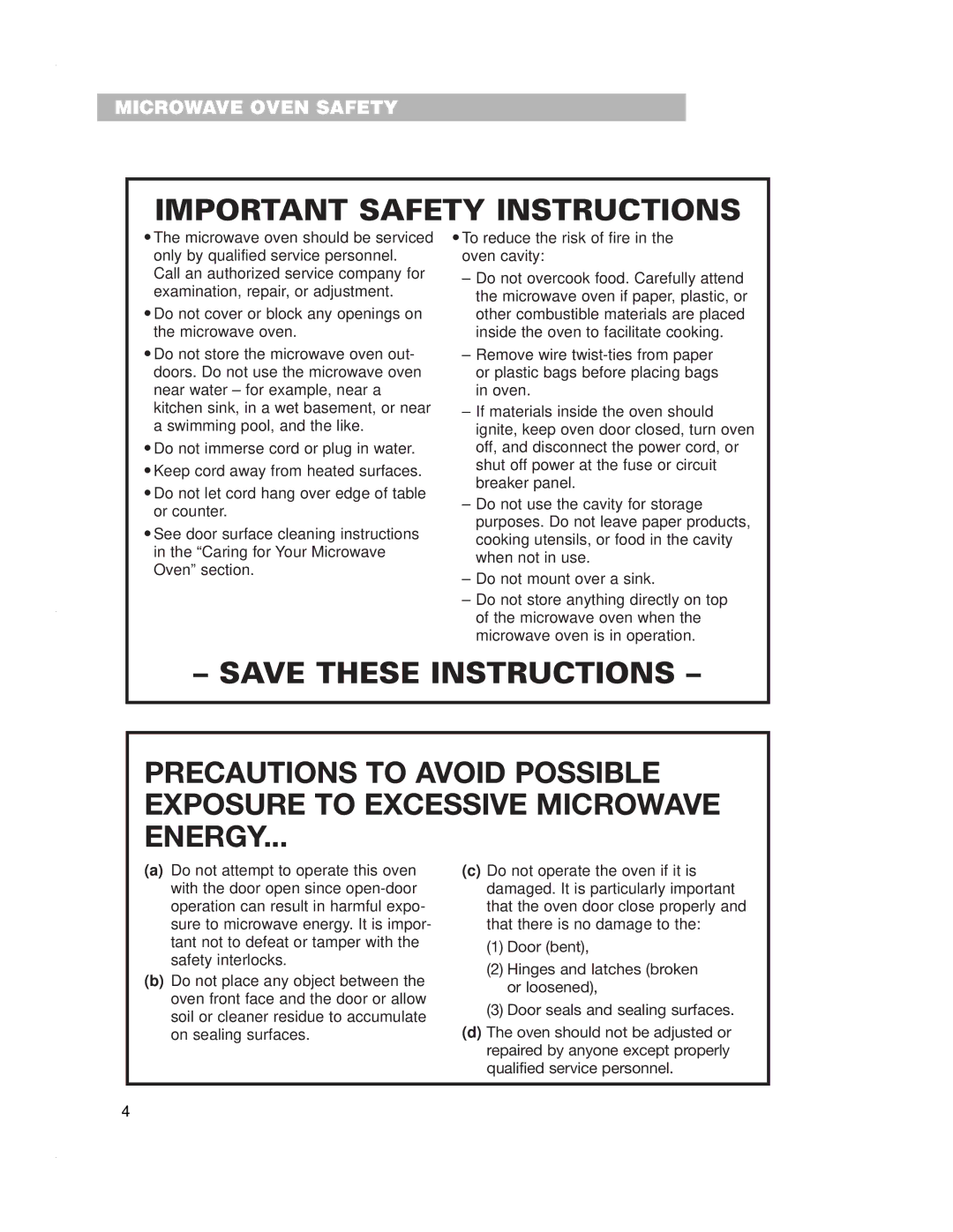 Crosley CMT135SG installation instructions Microwave Oven Safety 