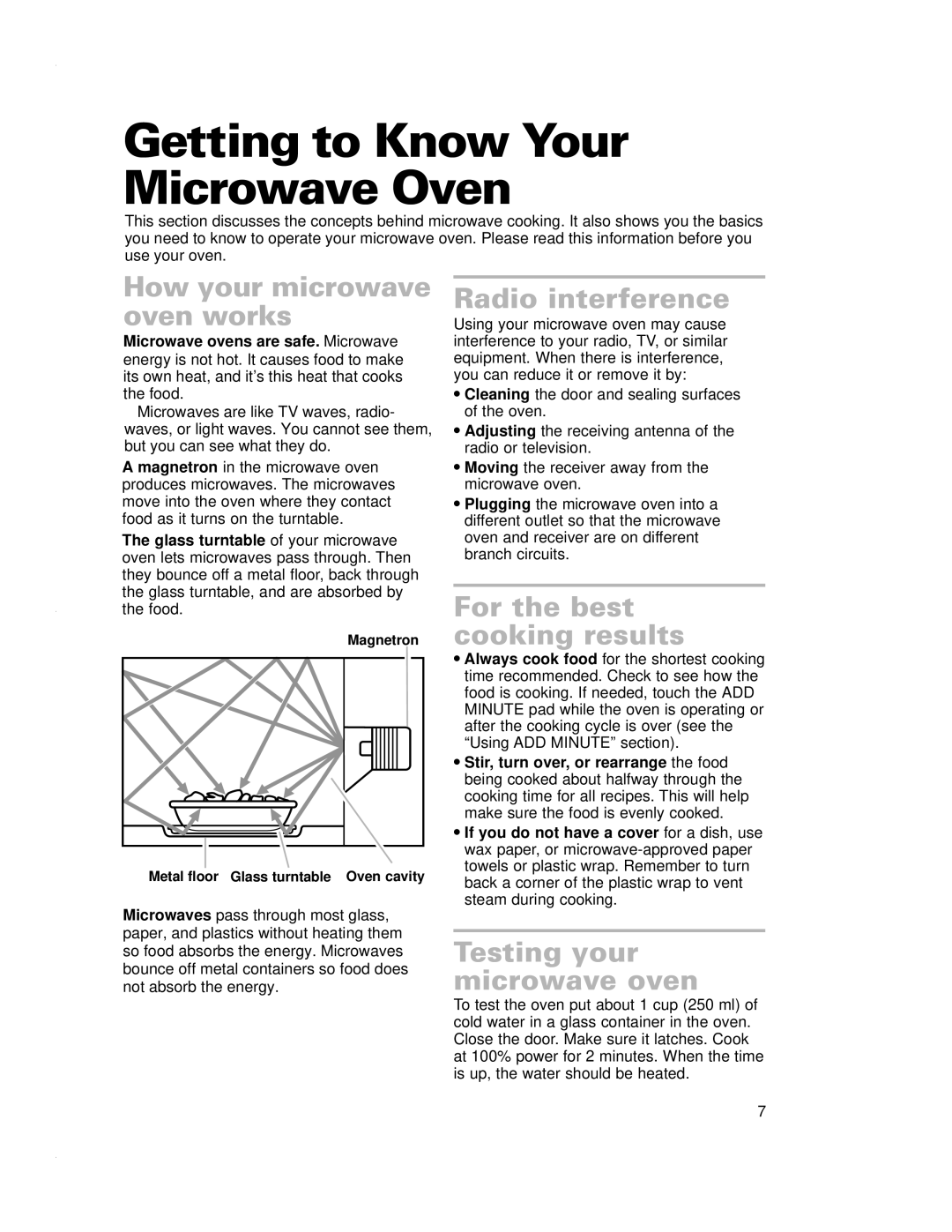 Crosley CMT135SG Getting to Know Your Microwave Oven, How your microwave oven works, Radio interference 