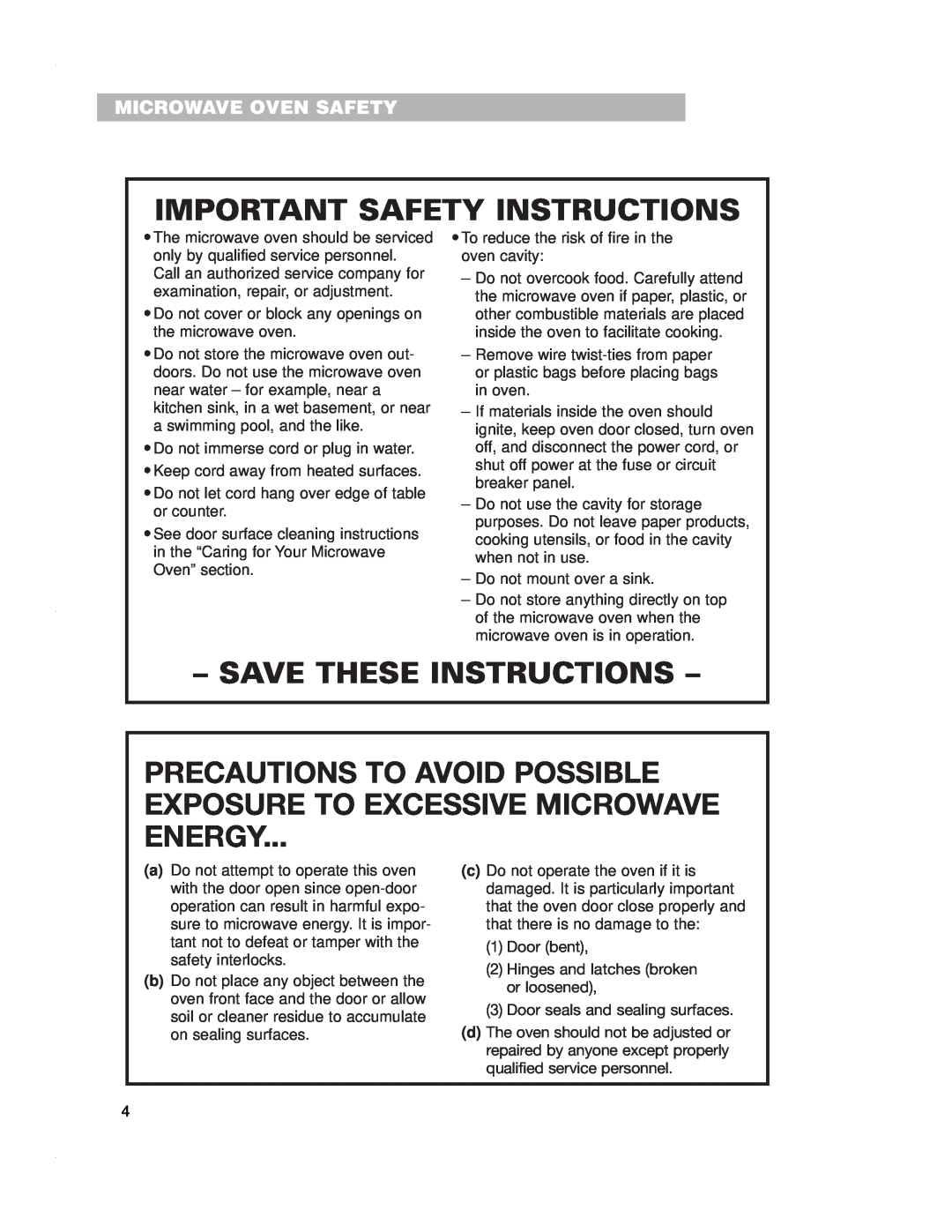 Crosley CMT135SG installation instructions Microwave Oven Safety, Important Safety Instructions, Save These Instructions 