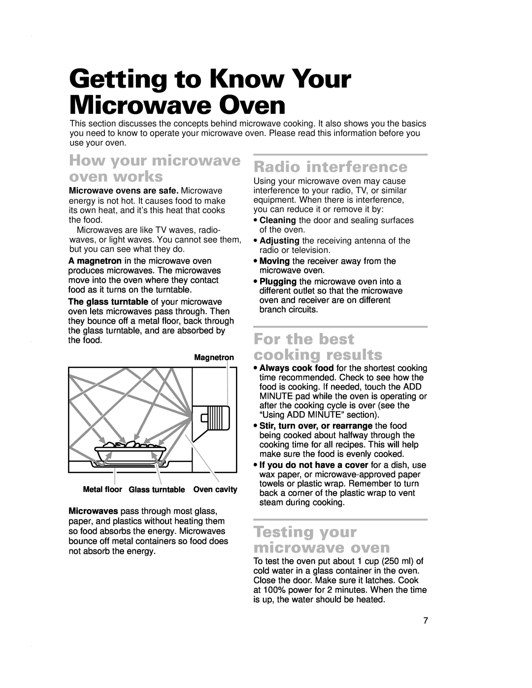 Crosley CMT135SG Getting to Know Your Microwave Oven, How your microwave oven works, Radio interference 