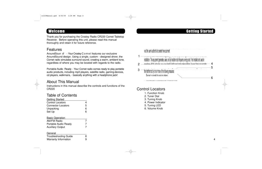 Crosley CR-220 instruction manual Welcome, Getting Started 