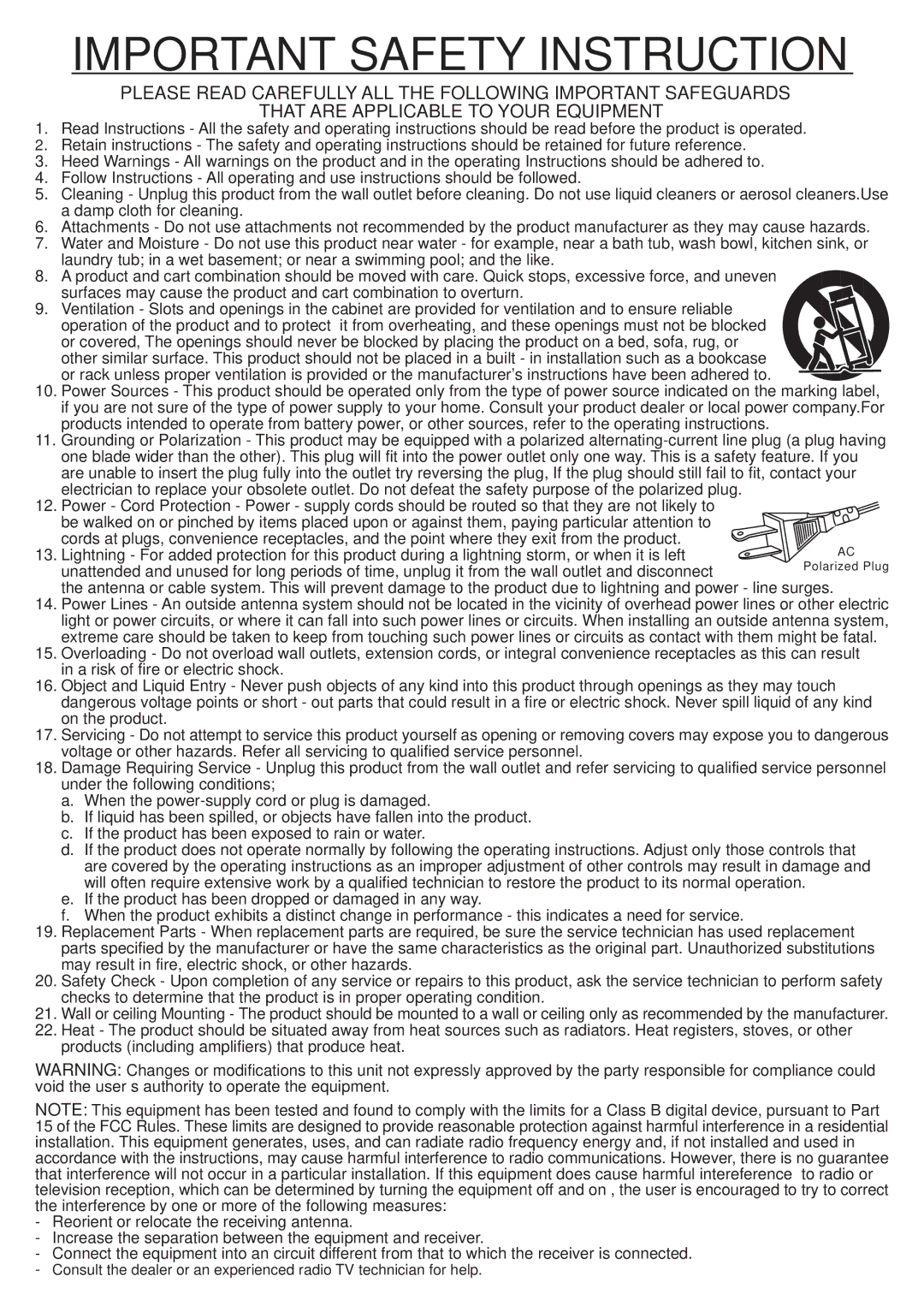 Crosley CR-78 manual Important Safety Instruction 