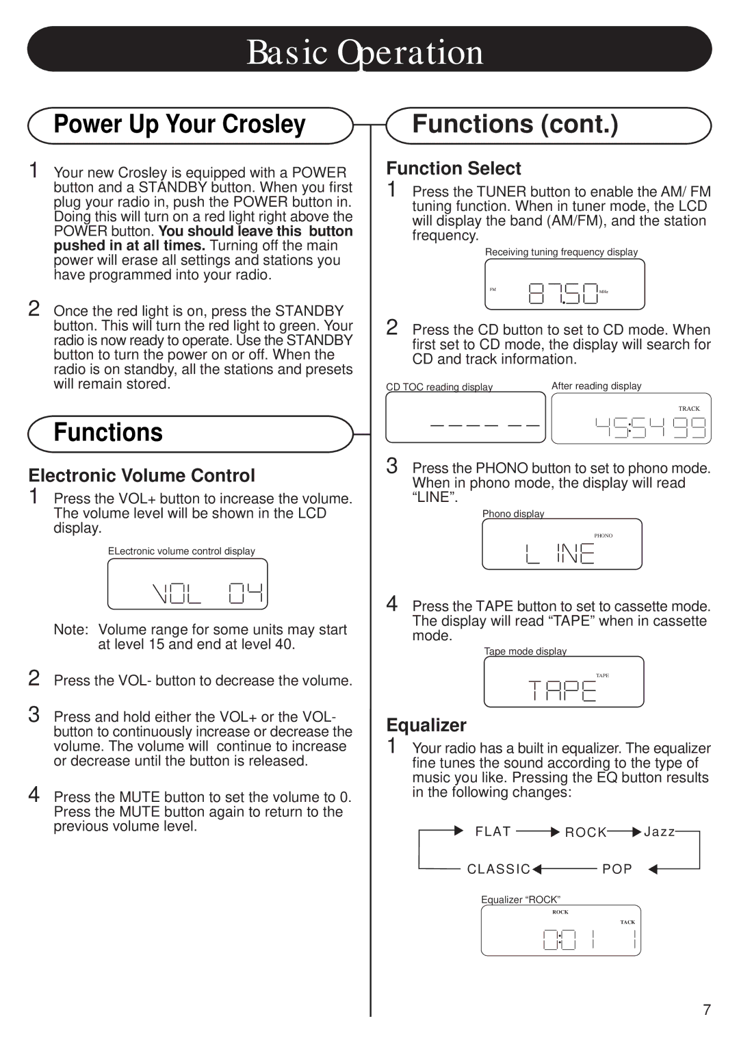 Crosley CR-78 manual Basic Operation, Power Up Your Crosley, Functions 