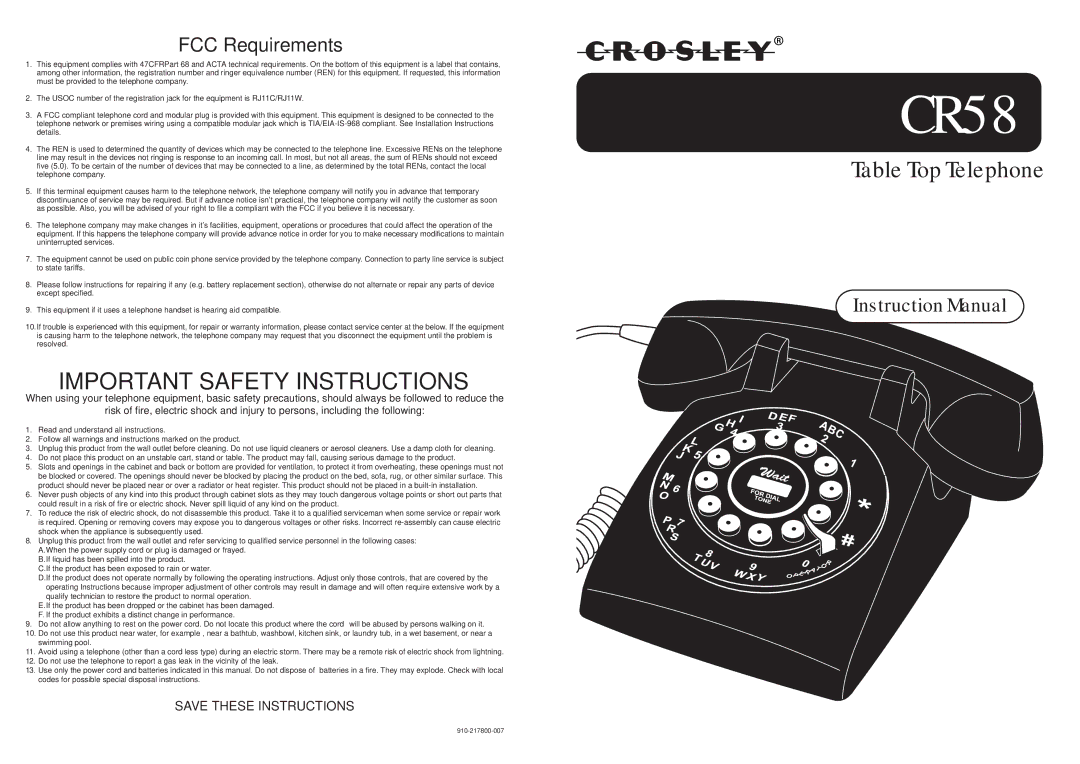 Crosley CR58 instruction manual 