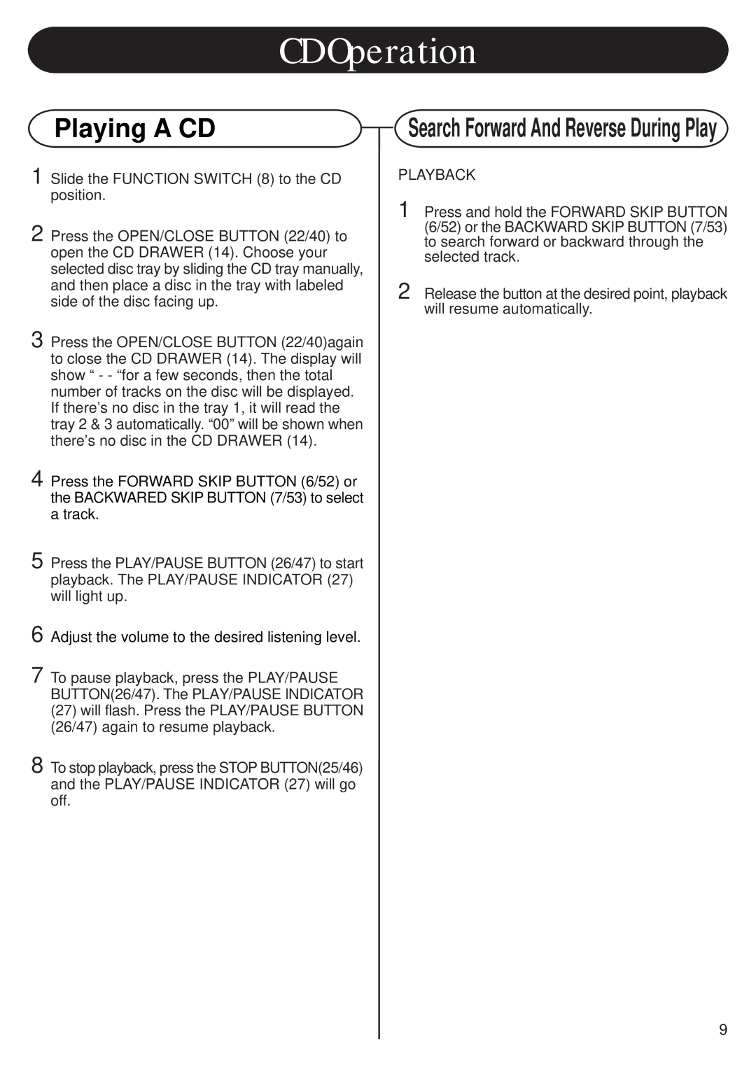 Crosley CR703 instruction manual CD Operation, Playing a CD 