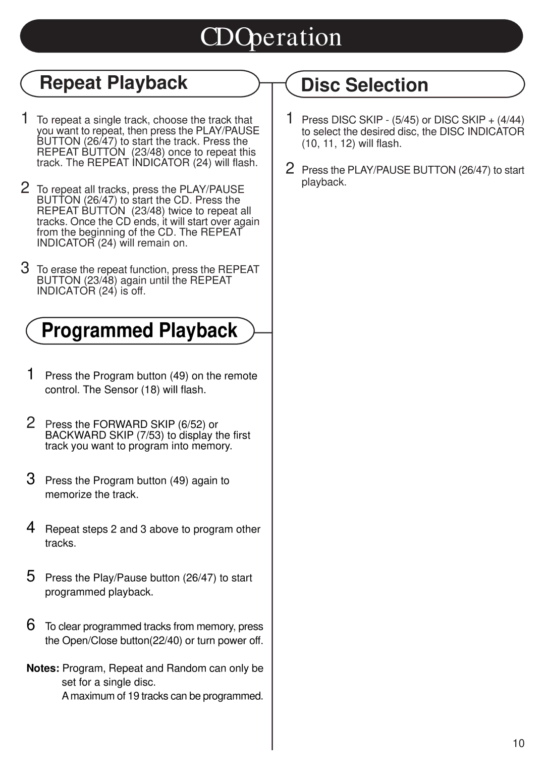 Crosley CR703 instruction manual Repeat Playback, Disc Selection 