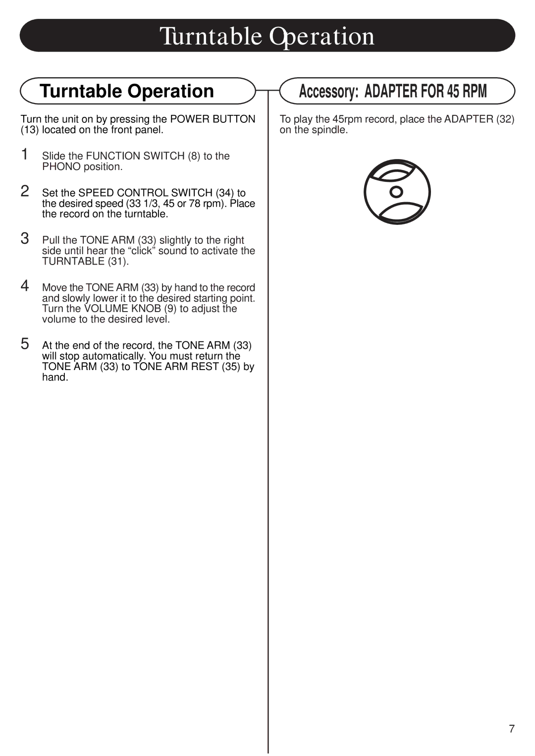 Crosley CR703 instruction manual Turntable Operation 