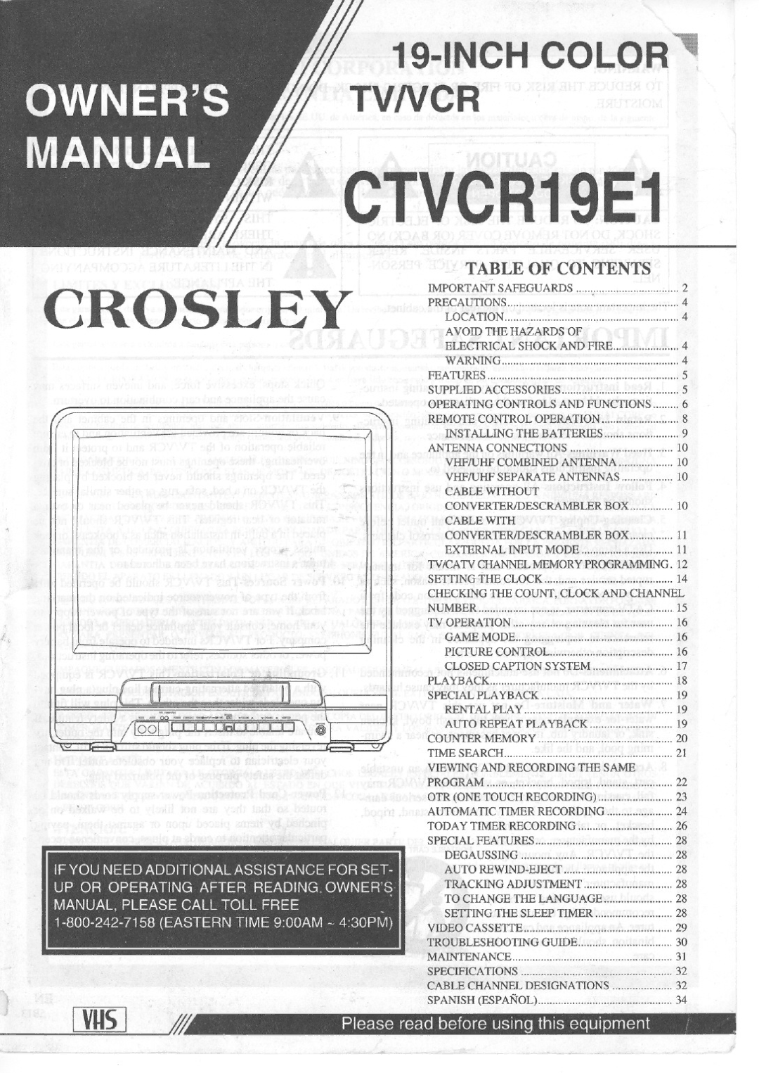 Crosley CTVCR19E1 manual 