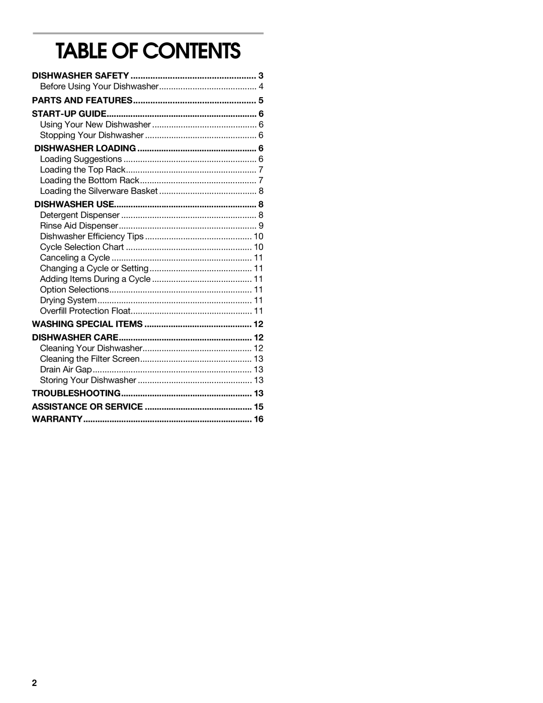 Crosley CUD4000 manual Table of Contents 