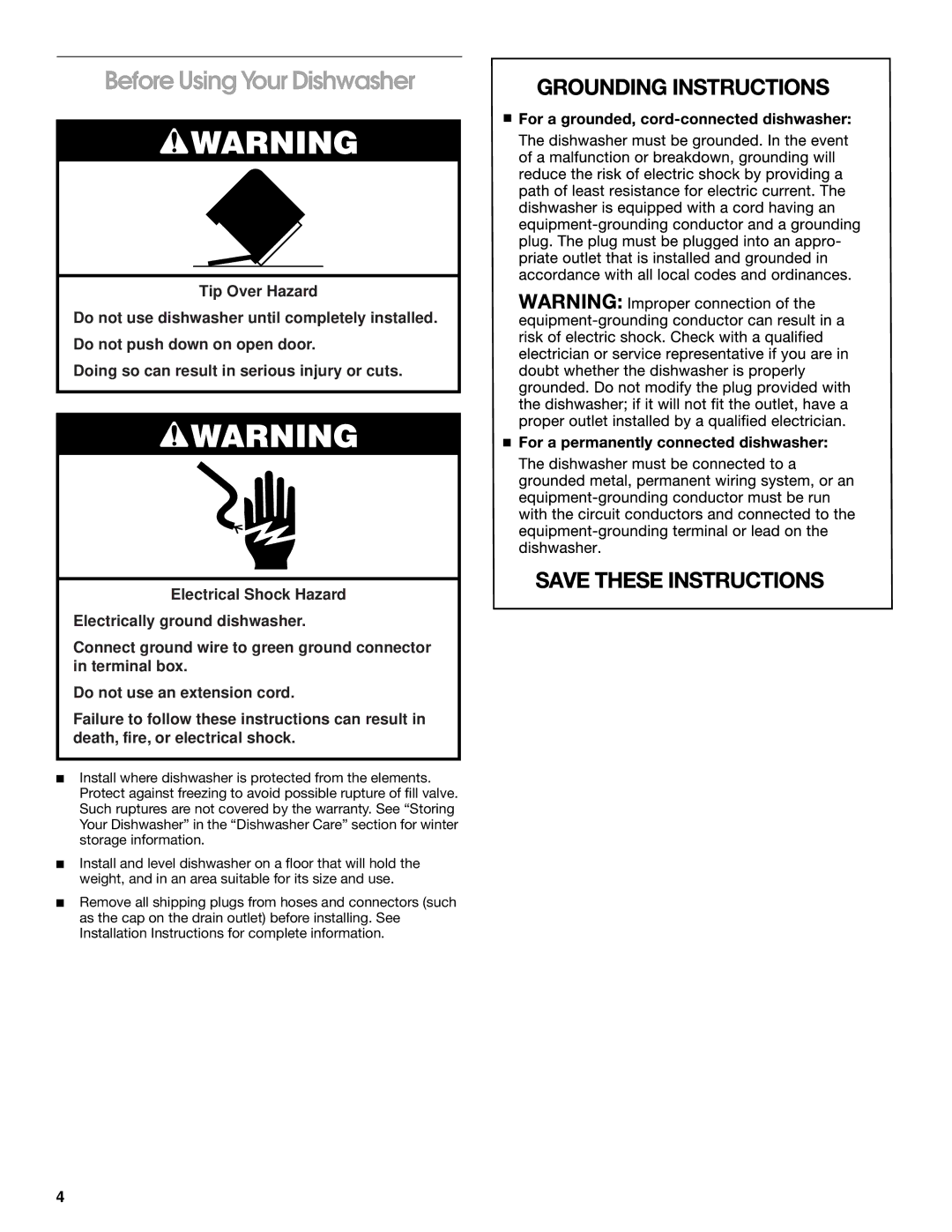 Crosley CUD4000 manual Before Using Your Dishwasher 