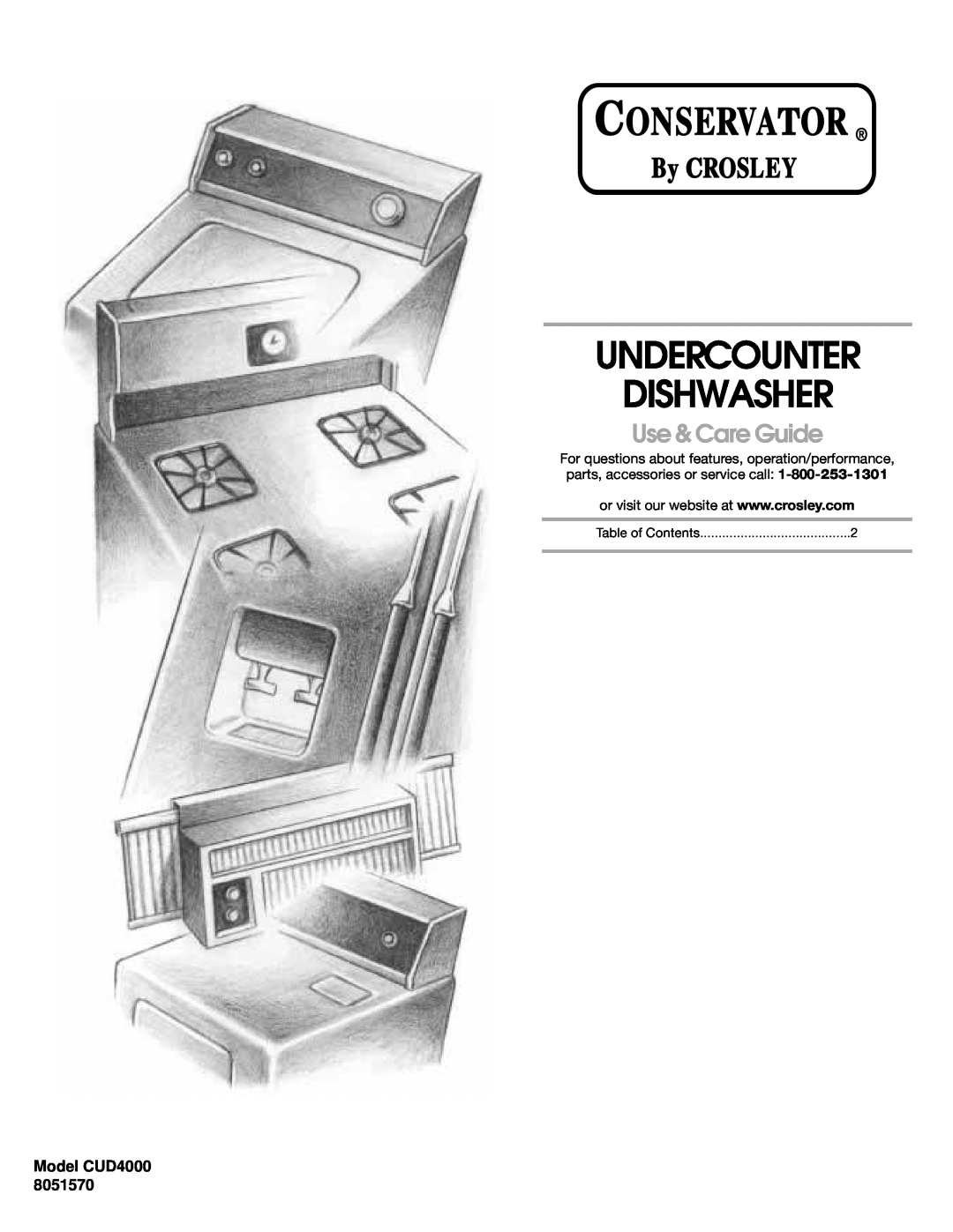 Crosley CUD4000 manual Undercounter Dishwasher, Use & Care Guide 