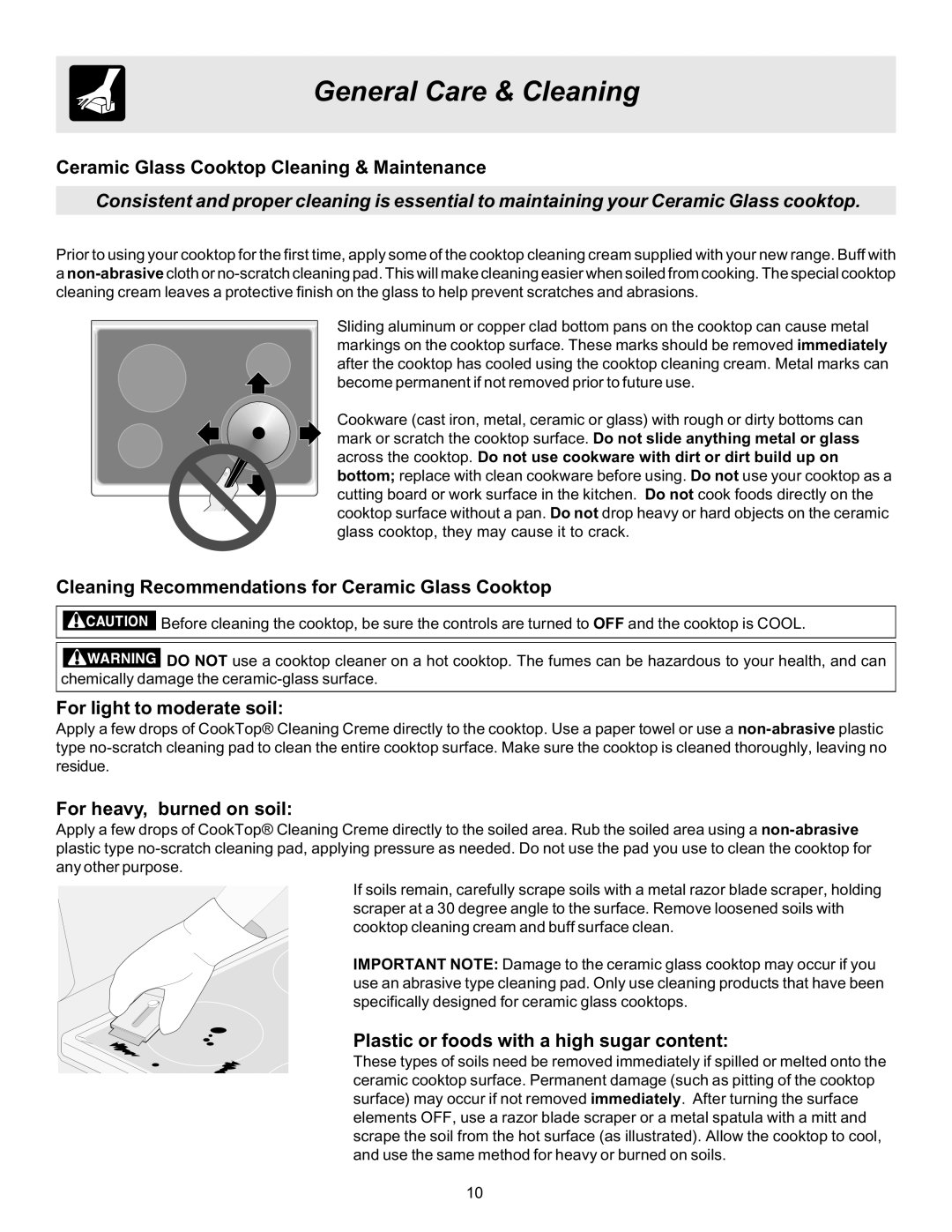 Crosley ES100 Ceramic Glass Cooktop Cleaning & Maintenance, Cleaning Recommendations for Ceramic Glass Cooktop 