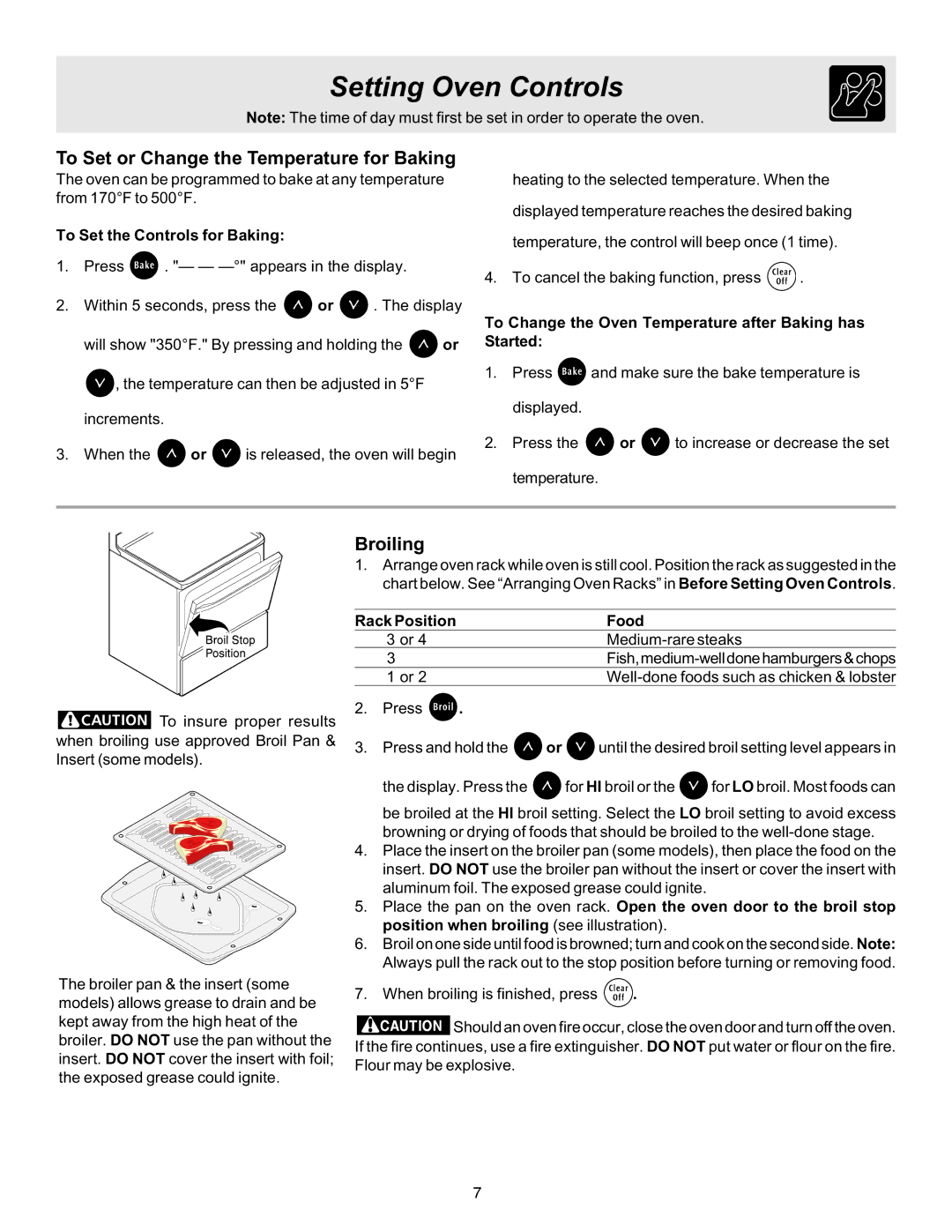 Crosley ES100 important safety instructions Setting Oven Controls, To Set or Change the Temperature for Baking, Broiling 