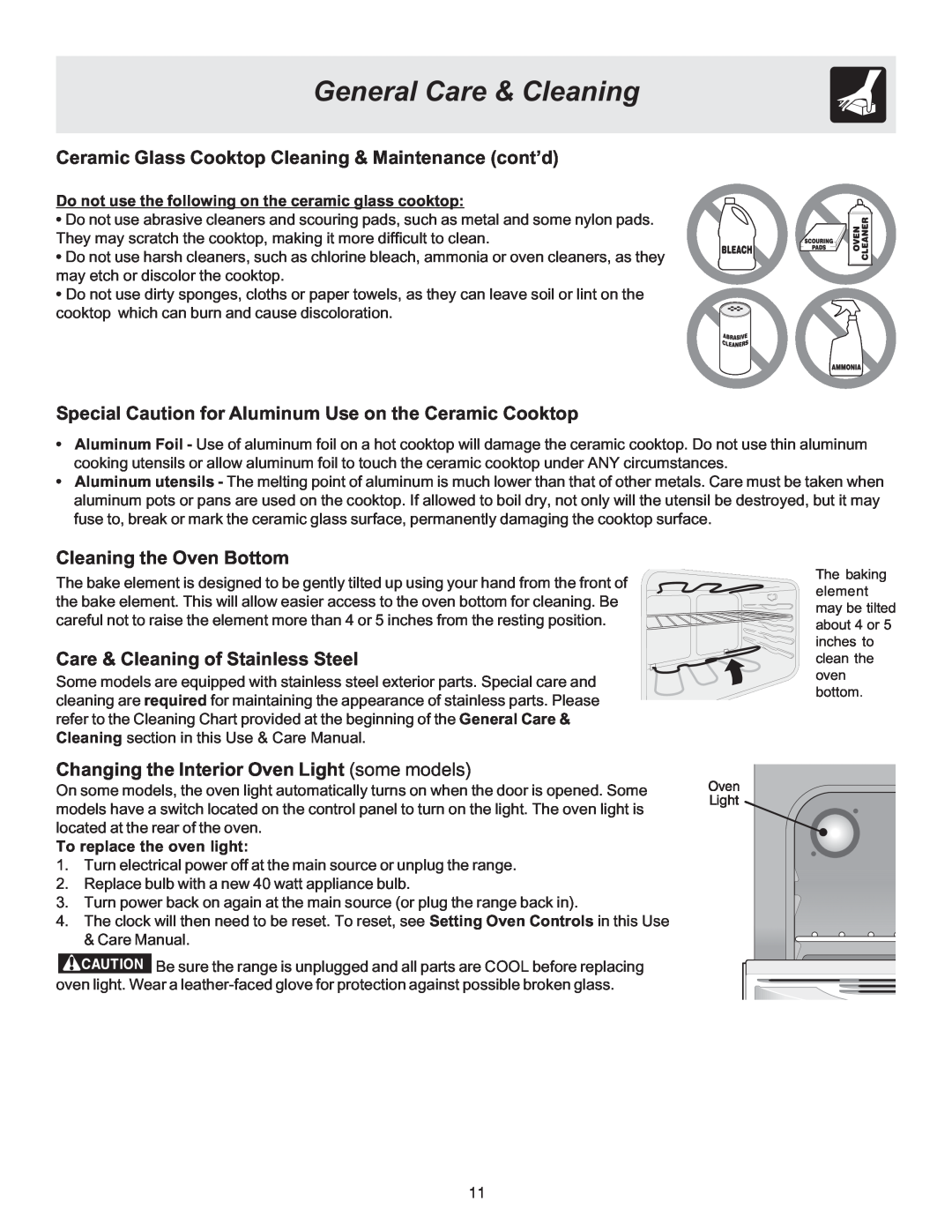 Crosley ES100 Ceramic Glass Cooktop Cleaning & Maintenance cont’d, Special Caution for Aluminum Use on the Ceramic Cooktop 