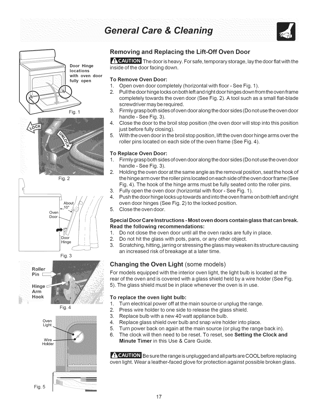 Crosley ES300 manual Changing the Oven Light some models 