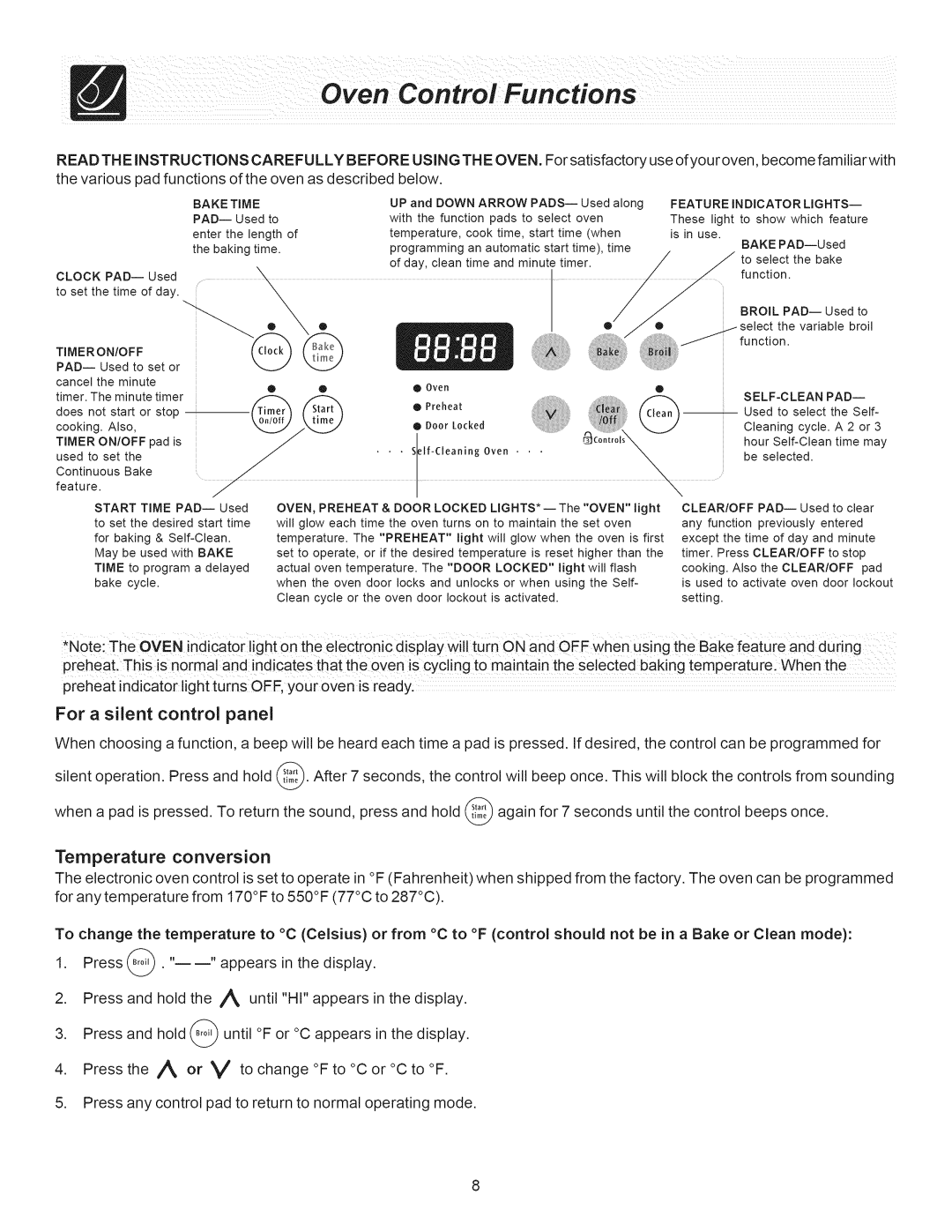 Crosley ES300 manual For a silent control panel, Temperature conversion 