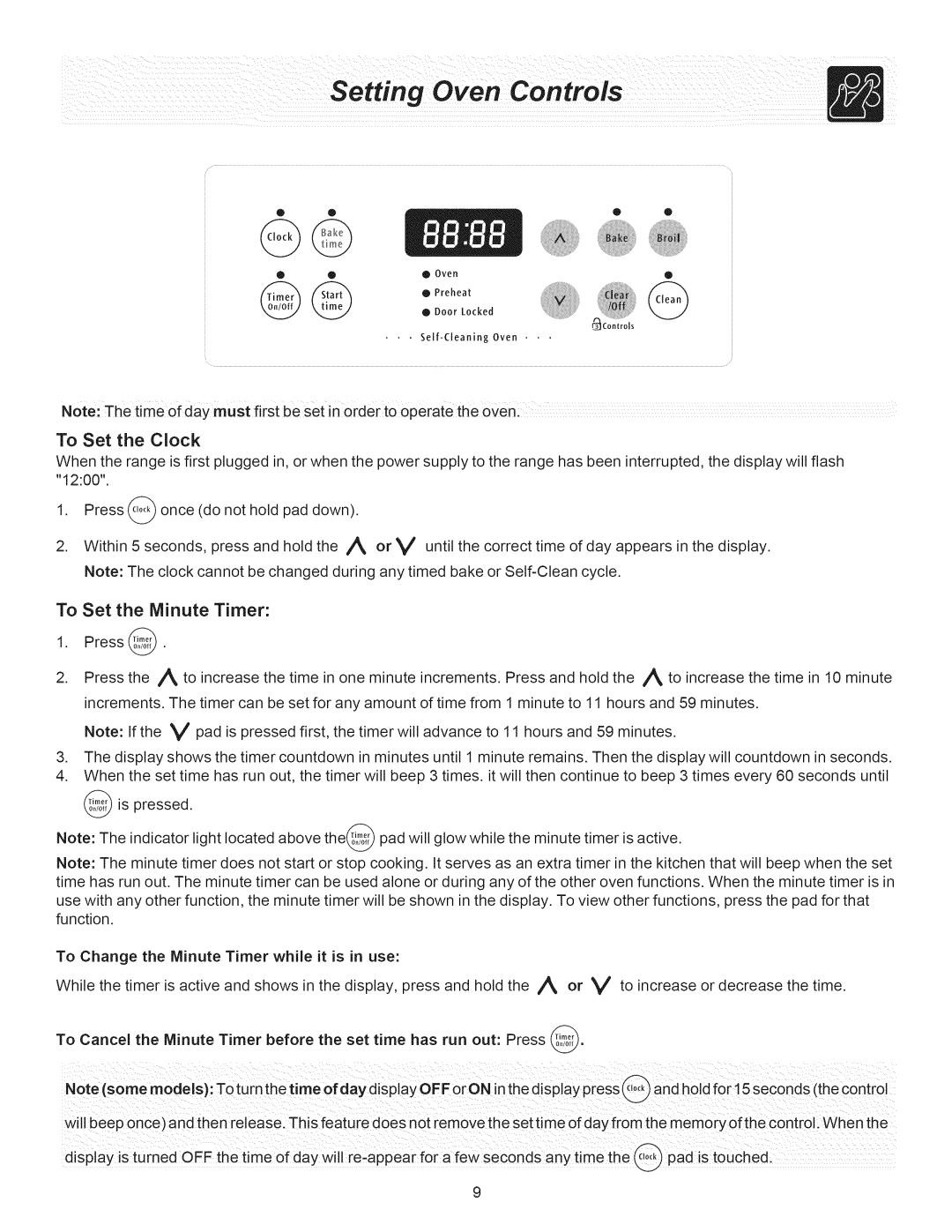 Crosley ES300 manual To Set the Clock, To Set the Minute Timer 